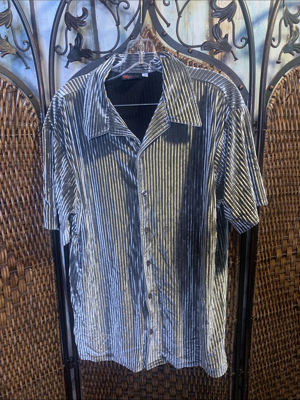 Vintage Epi:Clemic Ribbed Velvet Short Sleeve Button Down Sz XL